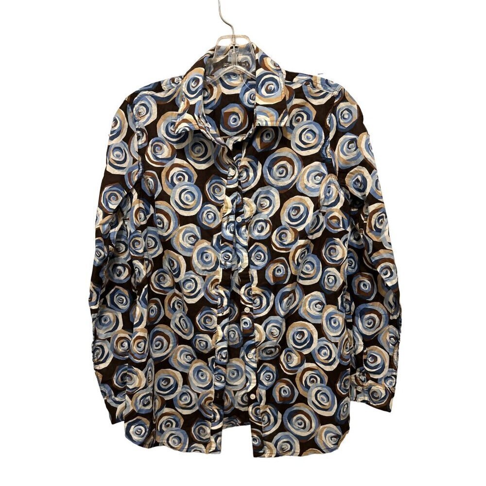 J. McLauglinh Cotton Shirt Button-up Geometric Brown Blue